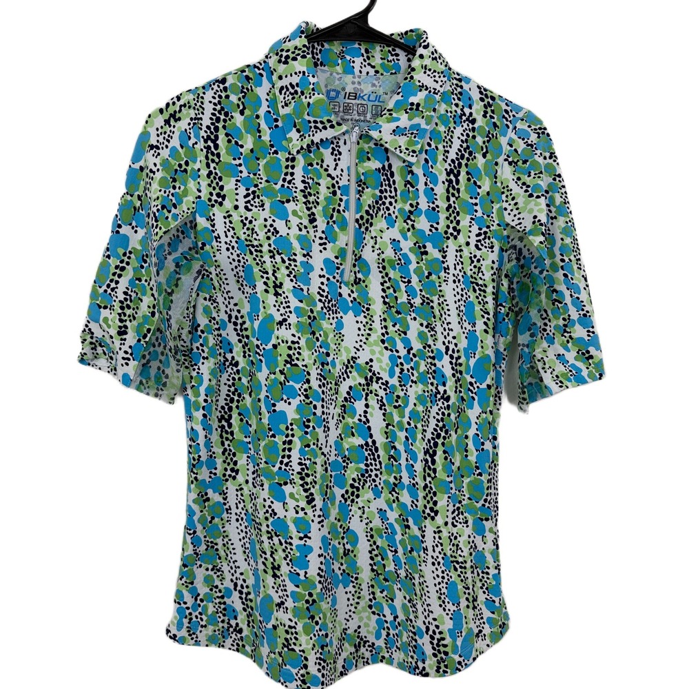 Ibkul Sun Shirt Womens XS Blue 1/4 Zip Abstract Short Sleeve Outdoor Hiking Golf